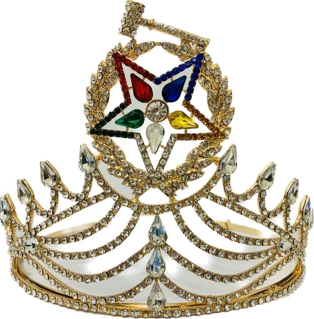 Freemason Masonic 4 STARS OES GOLD TONE Rhinestones O.E.S Adjustable CROWN Tiara Masonic Order of Eastern Star OES Crown New Design Eastern  main image 3