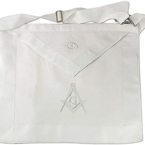 Masonic Master Mason Masonic Regalia MM WHITE Synthetic LEATHER Apron 16&quot; x 14&quot;