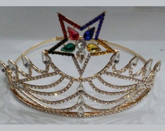 Freemason Masonic OES Worthy Matron Gold TONE Rhinestones CROWN with free Case