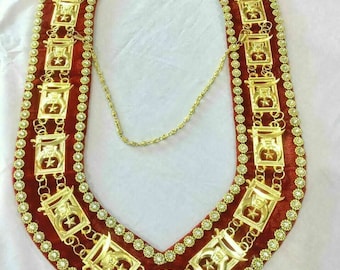 MASONIC SHRINER'S Chain Collar Golden On Red VELVET with Rhinestones Gift For Him