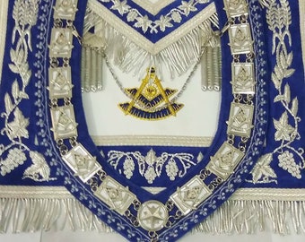MASONIC PAST MASTER Apron Collar Chain and Jewel Blue Velvet Gift For Him