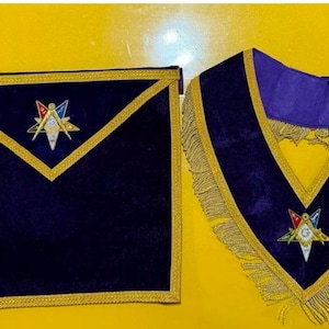 Masonic OES Hand Embroider Worthy Patron / Matron Apron And Collar - PURPLE VELVET