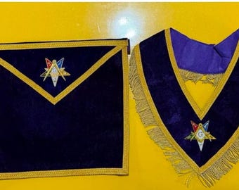 Masonic OES Hand Embroider Worthy Patron / Matron Apron And Collar - PURPLE VELVET