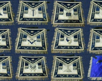 Masonic Regalia Blue lodge Officer leather Aprons Bullion Hand Embroidered and collar chain with jewels set of 15