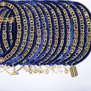 Masonic Blue Clutch Golden / Silver Ketten-Kragen mit Juwelen Blaue Rückseite Set von 12 Stk
