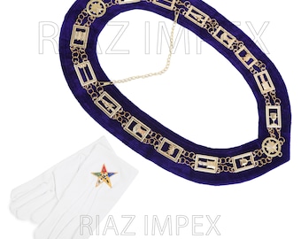 OES Order of Eastern Star Gold Chain Collar with Embroidered Gloves
