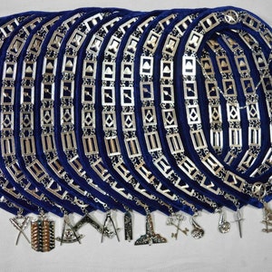 MASONIC BLUE LODGE Officer silver Chain Collars with Jewels pack of 12