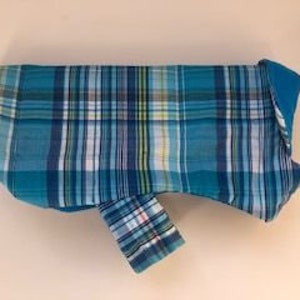 Reversible Spring blue plaid quilted dog coat