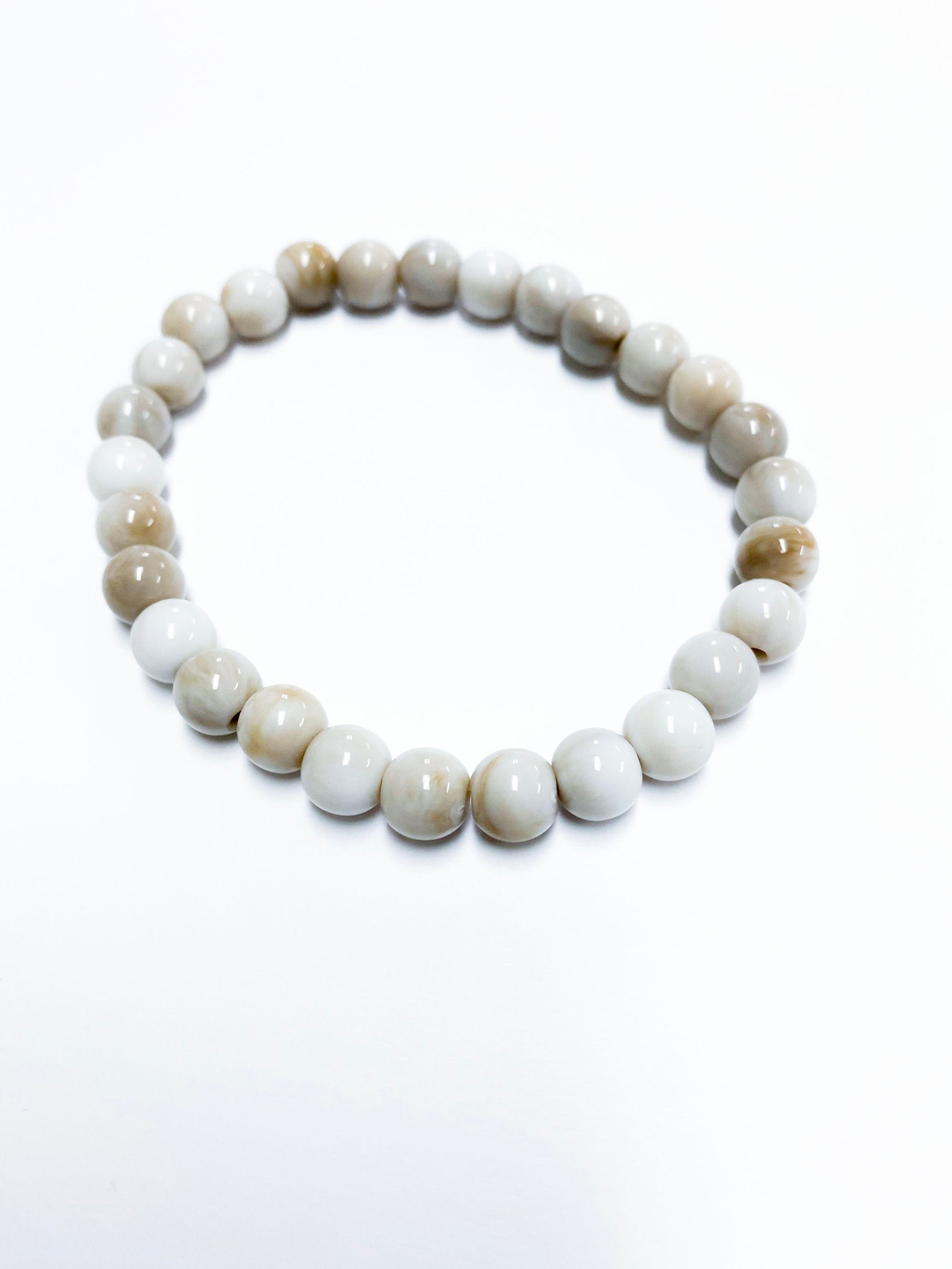 White Marble Beaded Bracelet Stackable Bracelet Beaded Etsy