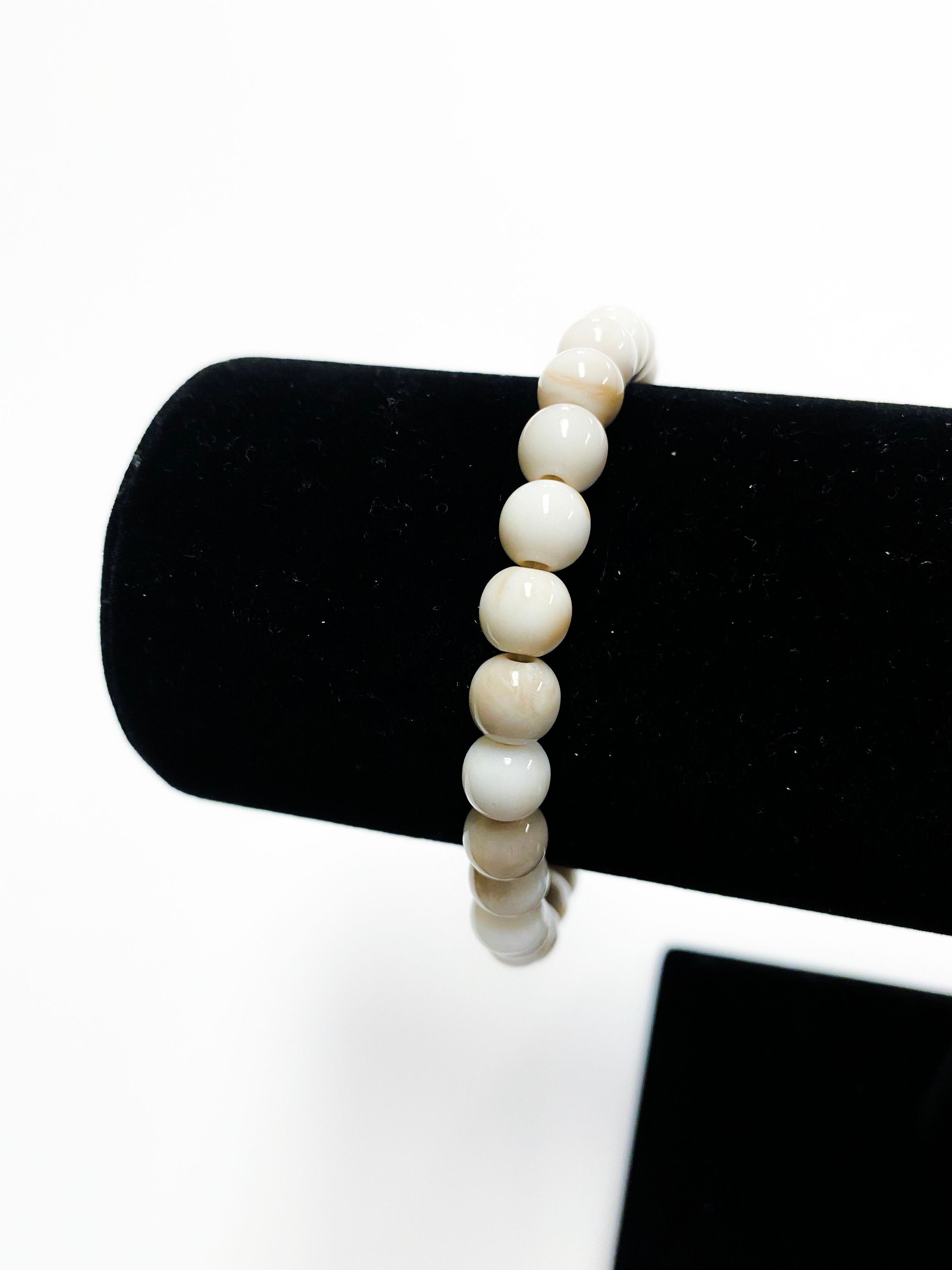 White Marble Beaded Bracelet Stackable Bracelet Beaded Etsy