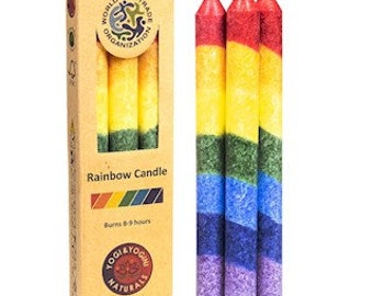 Set of 3 Multicoloured Dinner taper rainbow candle stearin unscented