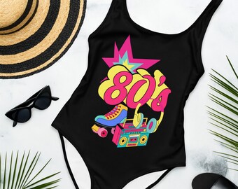 Women's 80's Baby Black Print One Piece Swimsuit - By YOSHINI