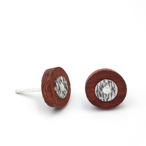 WOOD and SILVER STUDS Sterling Silver 925 Wooden Earrings | Eco Natural Geometric Oxidized Jewelry