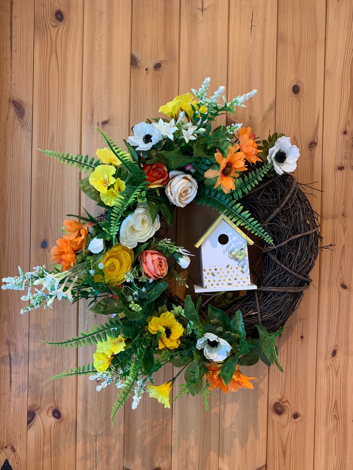 Summer Birdhouse Wreath 48cm Grapevine wreath base Etsy