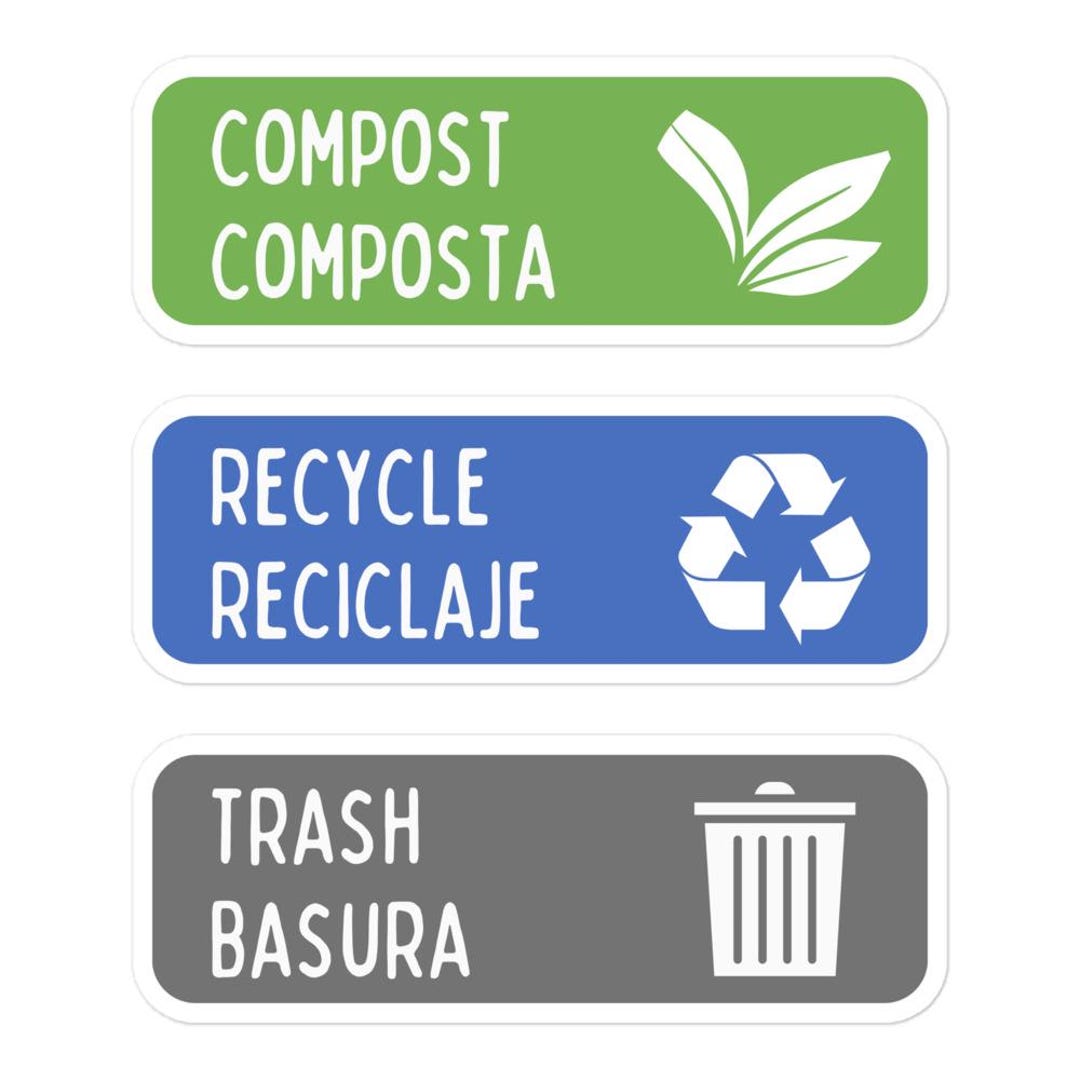 Bilingual Compost Recycle Trash Stickers - English/spanish Bin Labels ...