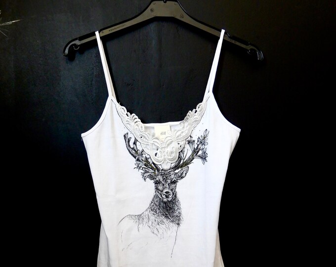 Hand-illustrated women/'s tank top one piece.