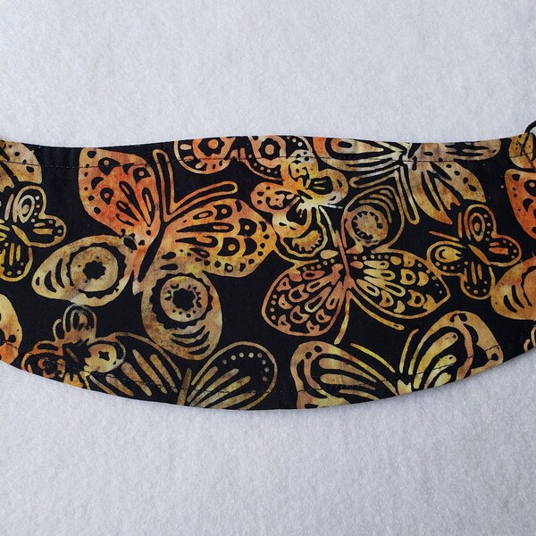 Open bottom face mask | Breathable | Batik | Black Butterfly | Clip to purse/belt loop for easy access - clip included