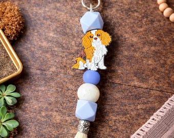 Spaniel Keychain, Dog Lover, Beaded Tassel Keychain, Puppy Charm
