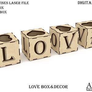Laser Cut Box, Valentines SVG, Love Box Bundle, Cnc Route File, Glowforge Template, Heart Decor DXF, Valentines Wood DXF, Laser Cutting Plan