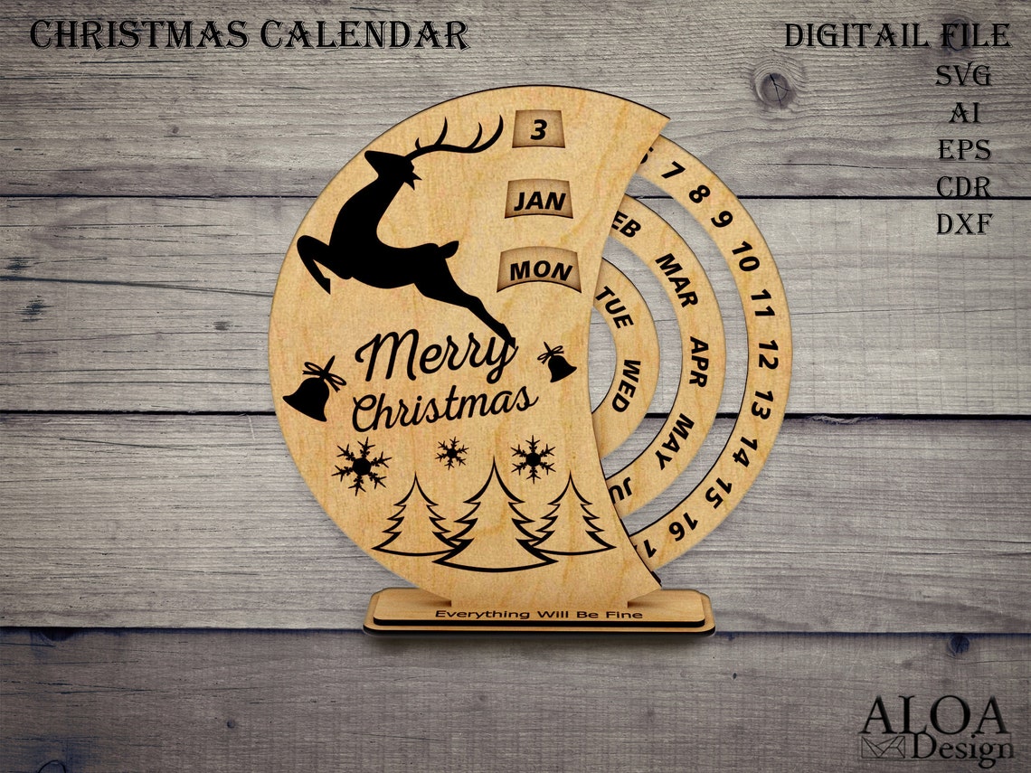 Christmas Calendar SVG Perpetual Calendar Laser Christmas Etsy