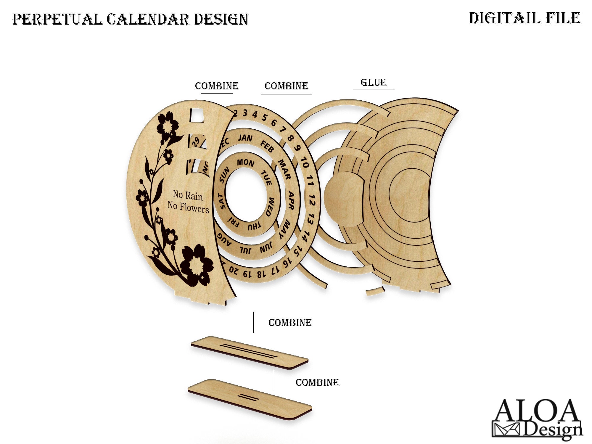 Perpetual Calendar Svg Laser Cut Calendar File Cnc Pattern Etsy