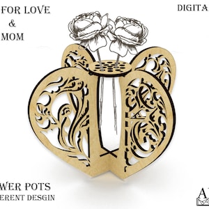 Valentinstag Laser Cut, Muttertag SVG, Blumen Topf Datei, Lover Geschenk DXF, Cuttable Herz, Cnc Love, Valentinstag Vorlage, Glowforge Mom