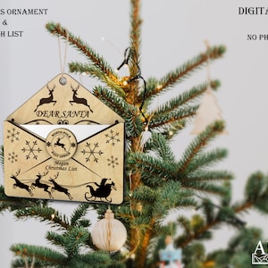 Carta A Santa Ornamento SVG, Adorno de la lista de deseos de Santa, Adorno de Navidad, Carta 3D SVG, Carta de Santa cortada con láser, Plantilla de descarga digital