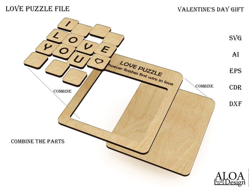 Love Puzzle SVG, Valentine's Day Gift, Glowforge SVG, Wooden Puzzle File, Laser-Ready Cut Files, Love DXF image 4