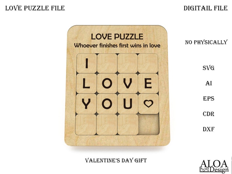 Love Puzzle SVG, Valentine's Day Gift, Glowforge SVG, Wooden Puzzle File, Laser-Ready Cut Files, Love DXF image 2