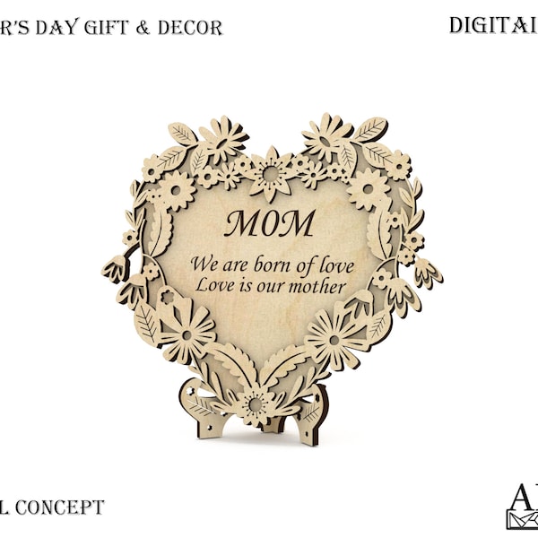 Kwiaty na Dzień Matki SVG, Wystrój na Dzień Mamy, Laserowo Wycięty Prezent dla Mamy, Projekt Glowforge, Szablon Cnc, Plik Wood Dxf, Prezent na Dzień Matki SVG, CDR, Ai