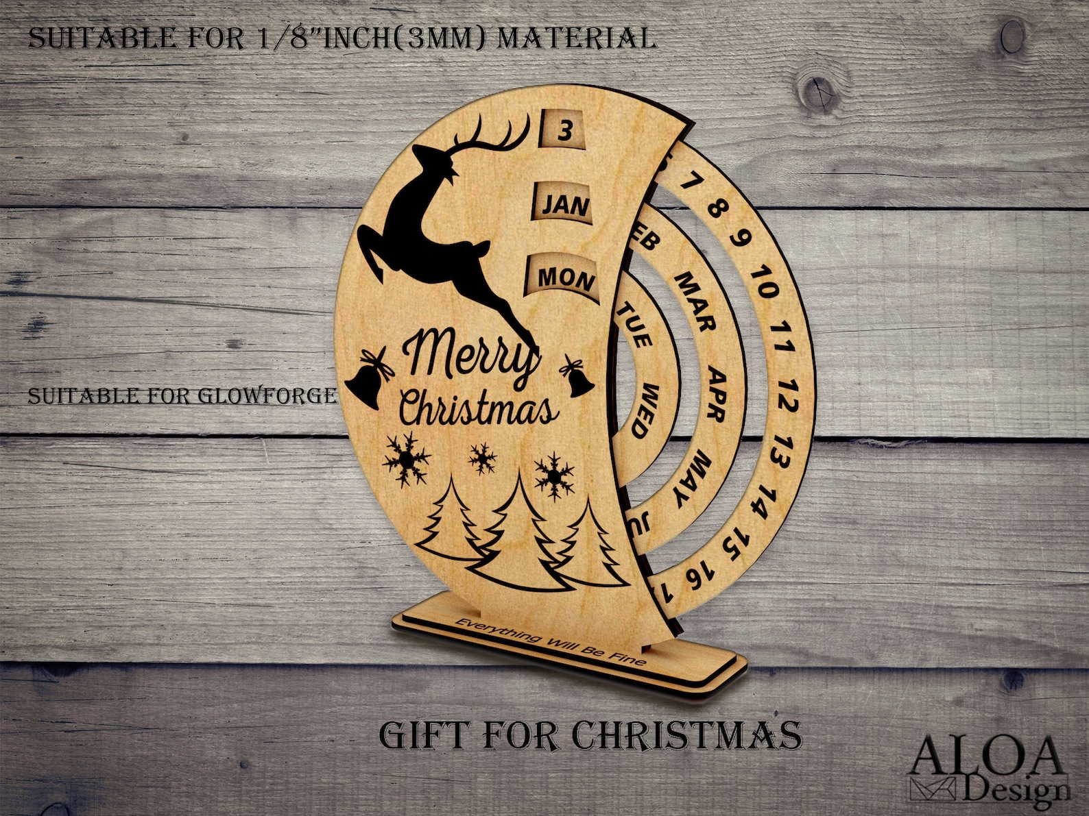 Christmas Calendar SVG Perpetual Calendar Laser Christmas Etsy
