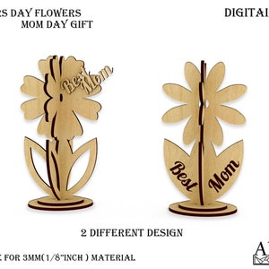 Flores do dia das mães SVG, arquivo laser do dia das mães, design Glowforge, flores cnc, flores de madeira DXF, download digital, modelo vetorial, CDR de madeira