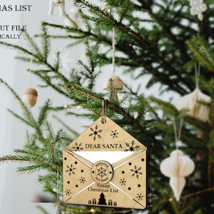 Lista de deseos de Santa SVG, Carta a Santa Ornamento, Archivo cortado con láser, Archivo de Navidad, Plantilla de descarga digital, Glowforge SVG, Fácil de personalizar