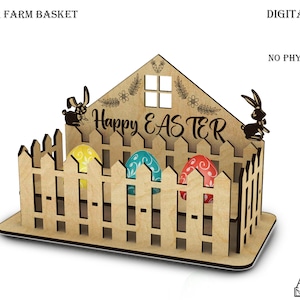Easter Farm Basket ,Easter Laser Cutting File , Happy Easter SVG , Glowforge Material , Vector Template , Easter Egg Holder DXF