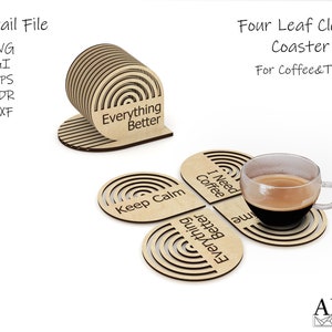 Wood Coaster SVG, Coffee Coaster DXF, Glowforge Ready, Instant Download, Tea Coaster File, Laser Template, Cnc Pattern, Laser Cut SVG, Dxf