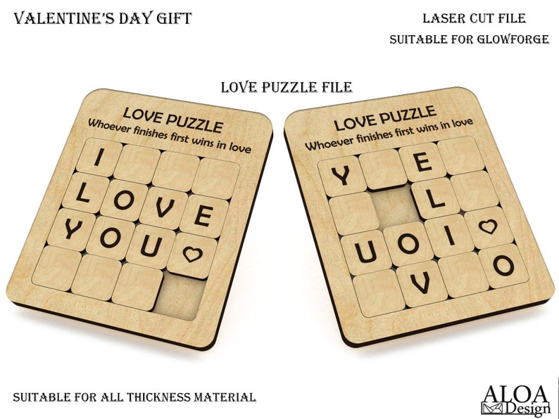 Love Puzzle SVG, Valentine's Day Gift, Glowforge SVG, Wooden Puzzle File, Laser-Ready Cut Files, Love DXF image 1