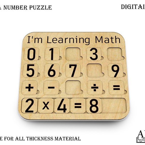 Numbers Puzzle Laser Cut, Montessori Puzzle, Wooden Numbers SVG, Easy Learning Math, Number Template, Glowforge Design, Cnc Plans, Dxf, Cdr