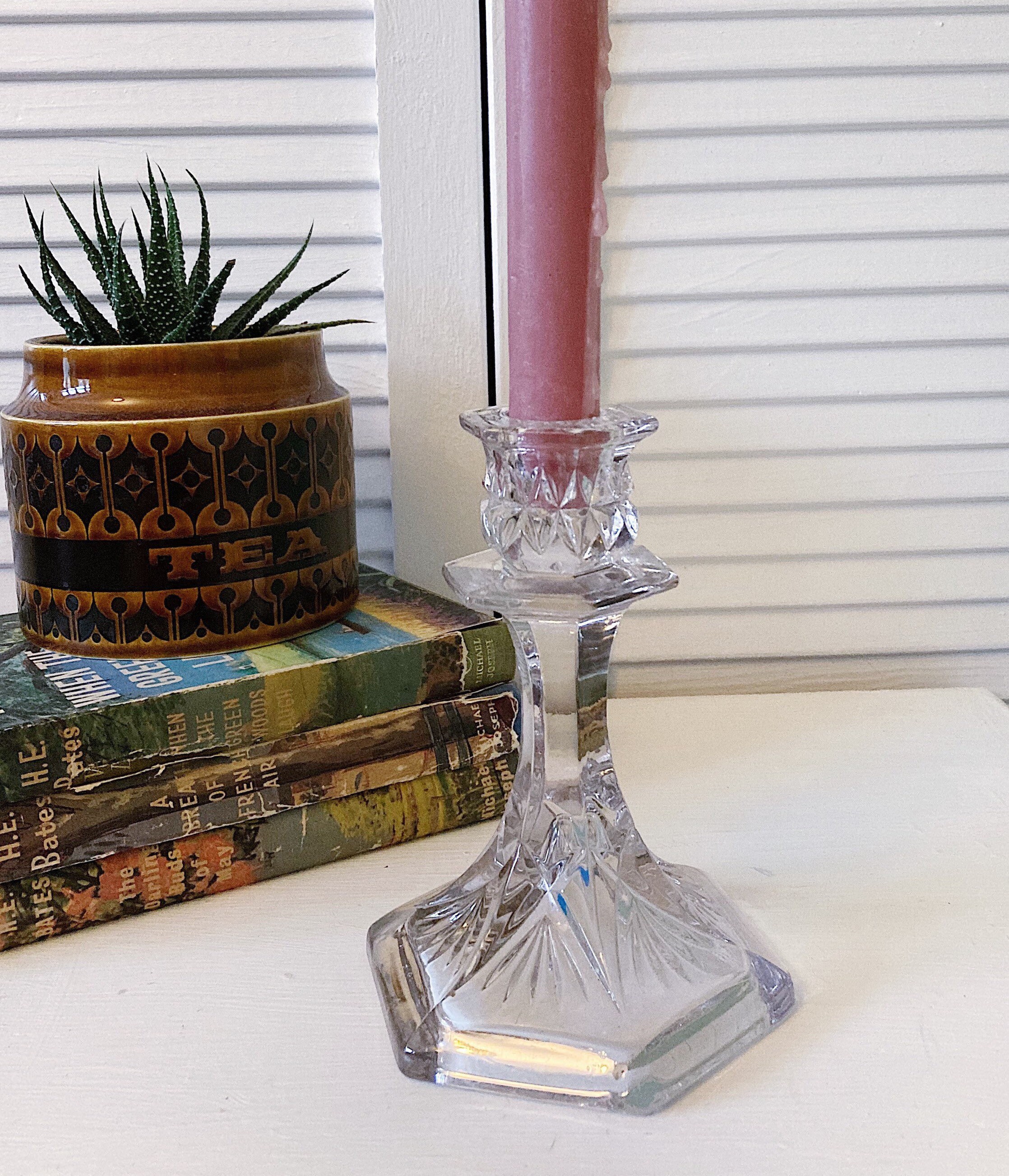 Vintage Cut Glass Candle Stick Holder Scandi Minimalist Etsy