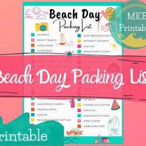 Beach Day Packing List - Fun in the Sun Checklist instant digital download, Great for kids, families, day trips, and summer vacations.