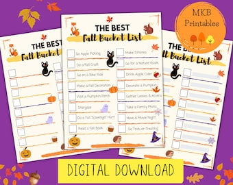 Printable Fall Bucket List, Editable Fall Bucket List, Autumn Bucket List Template, Kids Fall Bucket List, Autumn Activities, Editable Kids