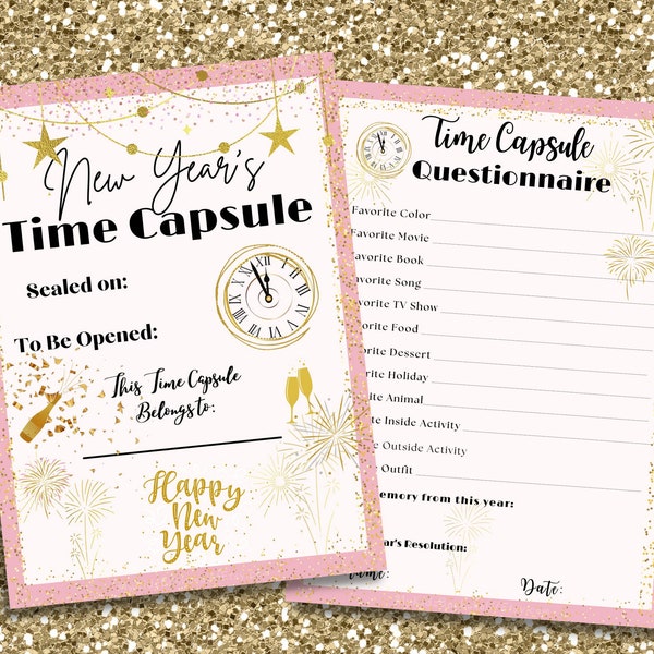 Happy New Year Time Capsule Printable Questionnaire - instant digital download -New Year's Eve / Day kids family friends activity party game