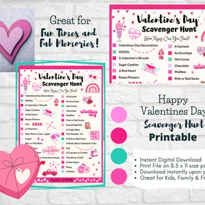 Valentines Day Scavenger Hunt instant digital download printable game kids friends family classroom