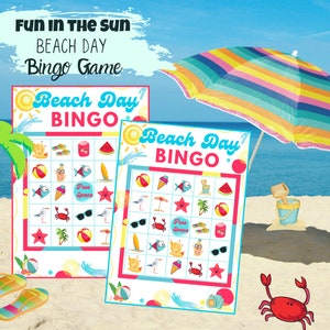 Printable Beach Day Bingo Game Set 12 Card Bingo Set with Calling Cards. Beach Party, Summer Beach Bingo Set Instant Digital Download Files image 4