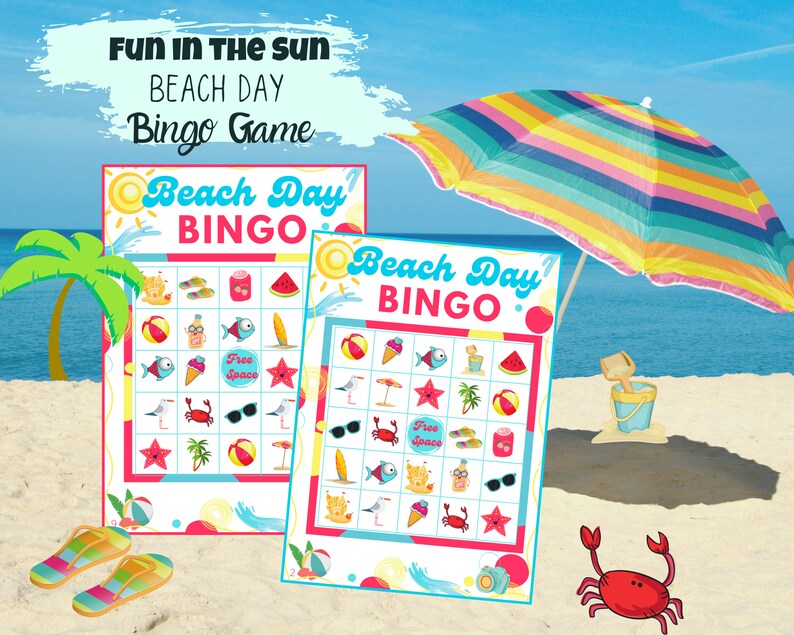 Printable Beach Day Bingo Game Set 12 Card Bingo Set with Calling Cards. Beach Party, Summer Beach Bingo Set Instant Digital Download Files image 4