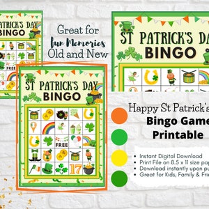 Happy St. Patrick's Day Bingo instant digital download Kids Party Game Family/Friends St. Patty's Day Luck of the Irish Holiday activity image 3