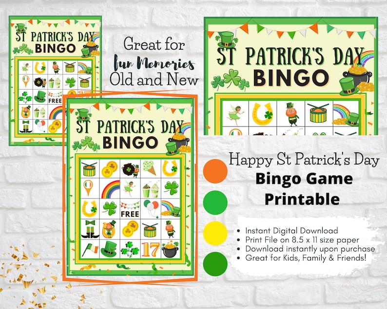 Happy St. Patrick's Day Bingo instant digital download Kids Party Game Family/Friends St. Patty's Day Luck of the Irish Holiday activity image 3