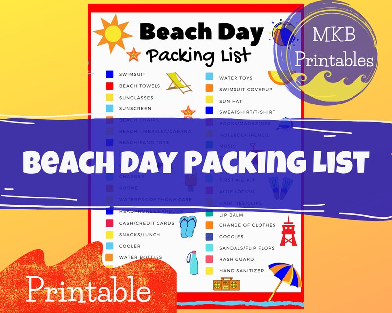 Beach Day Packing List - Fun in the Sun Checklist Printable/ Great for ...
