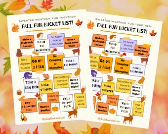 Fun Fall Bucket List Printable-instant digital download Memo Board Bucket List- Party Kids, Family/friends Halloween Activity Autumn Game