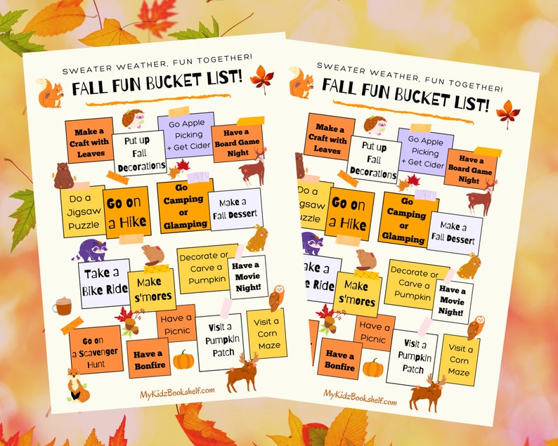 Fun Fall Bucket List Printable-instant Digital Download Memo Board ...