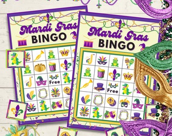 Printable Mardi Gras BINGO Game Set!  Instant Digital Download / 5 x 5 Cards / PDF / Calling Cards / New Orleans / Class Party - Family Fun